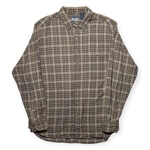 Santana Blue Textured Plaid Shirt Men’s XLT Woven Cotton Button Up Nepal